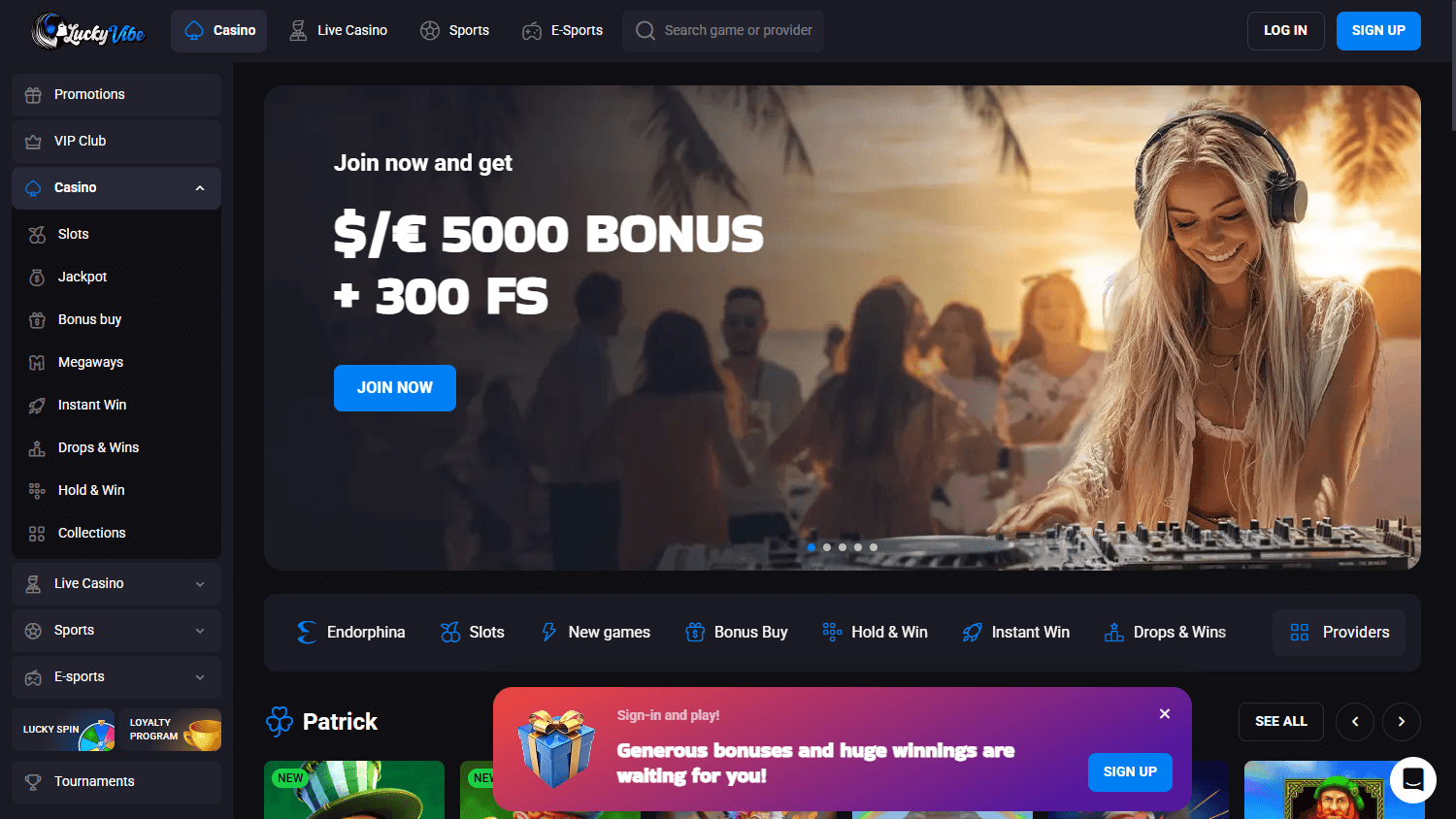 LuckyVibe Casino Desktop screenshot